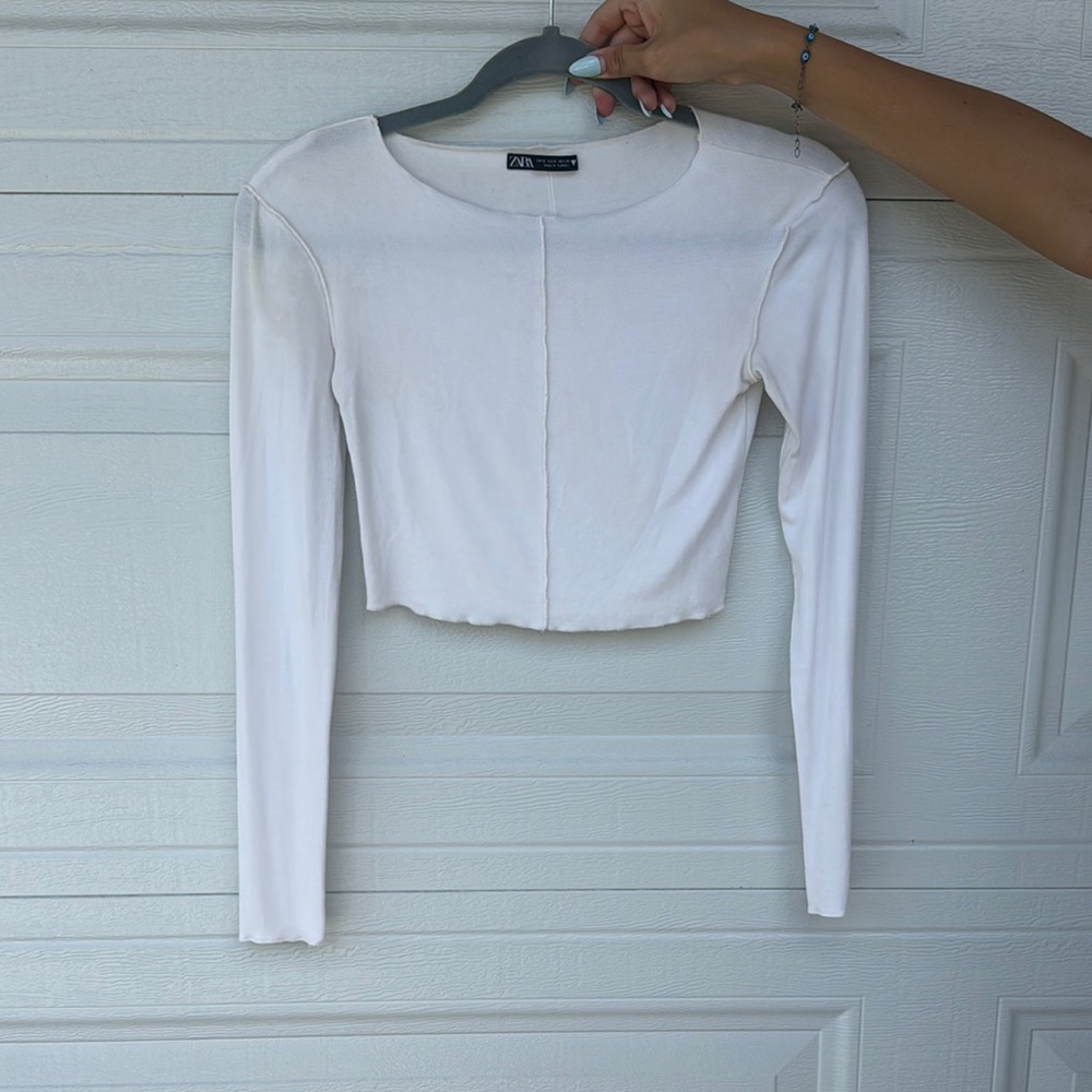 Zara White Long Sleeve Crop Top